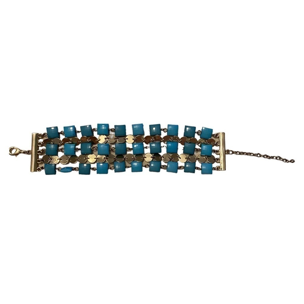 BRACELET Gold Tone Aqua Blue Stones Multi Strand